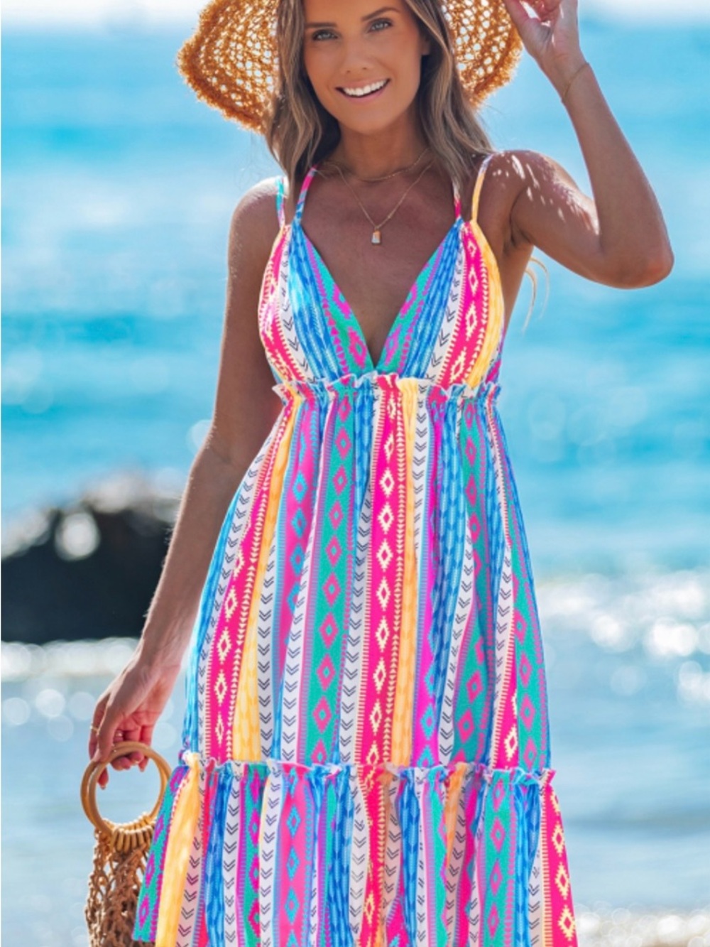 Bright Multi-Stripe V-Neck Mini Dress - Summer Ready